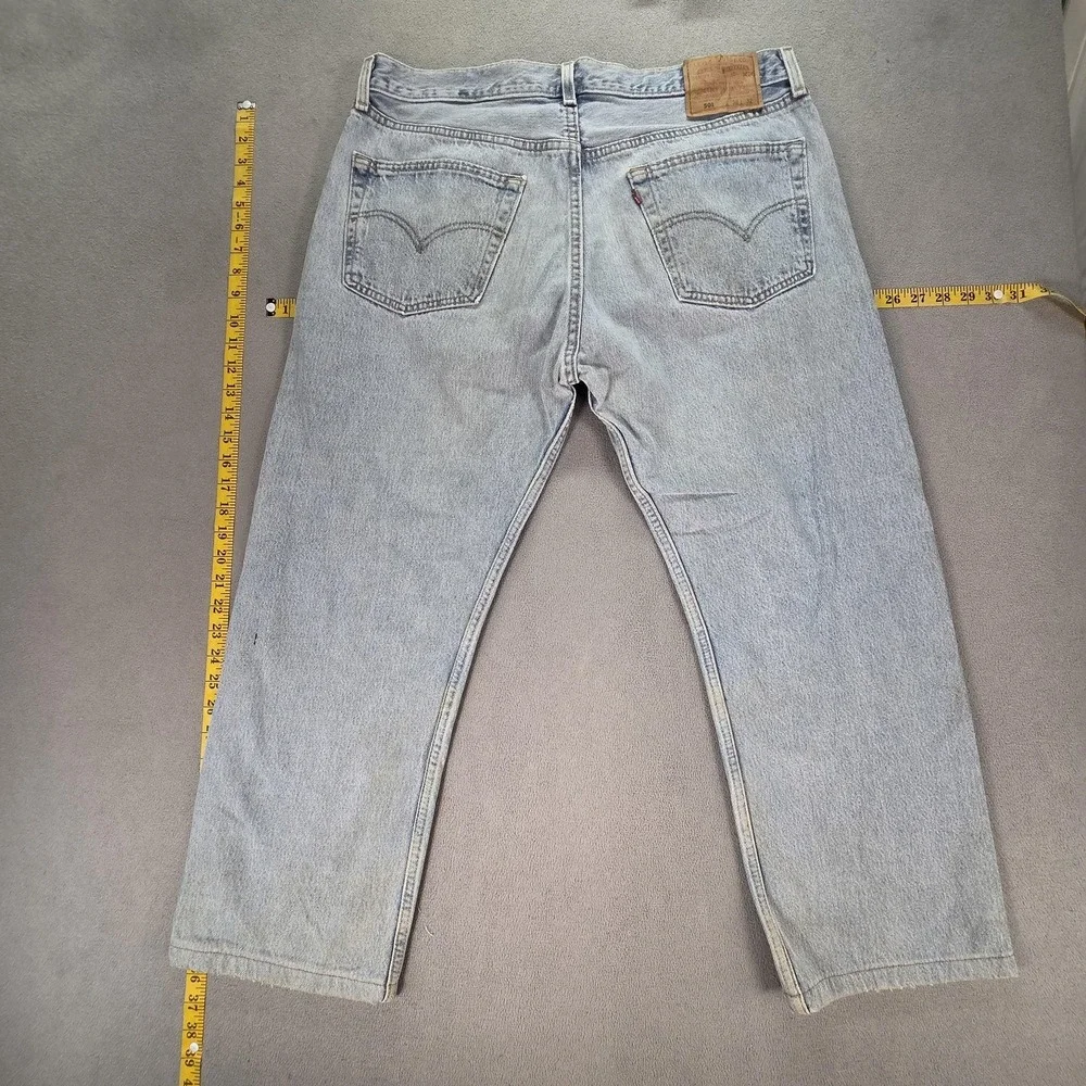 VTG Levis 501 Jeans Mens Blue Light Wash Straight Button Fly Made USA Fits 36x25